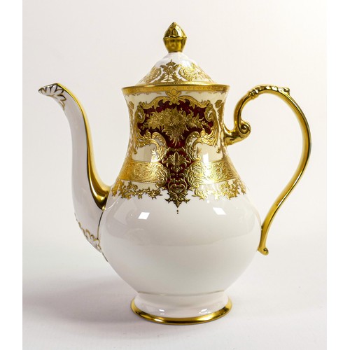 1134 - De Lamerie Fine Bone China marbled Burgundy Majestic patterned coffee pot, specially made high end q... 