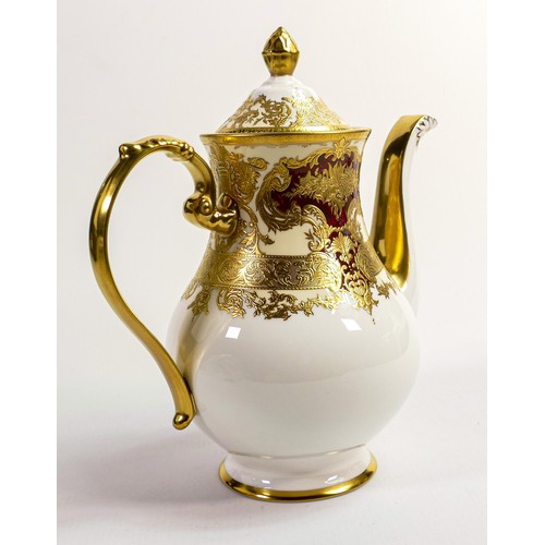 1134 - De Lamerie Fine Bone China marbled Burgundy Majestic patterned coffee pot, specially made high end q... 