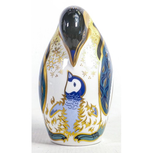 1245 - Royal Crown Derby Penguin & chick Paperweight, gold stopper.