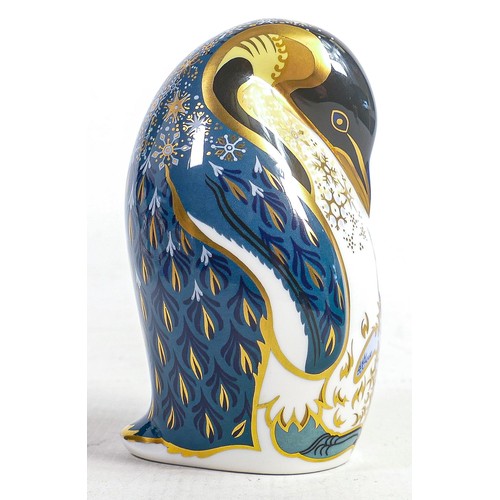 1245 - Royal Crown Derby Penguin & chick Paperweight, gold stopper.