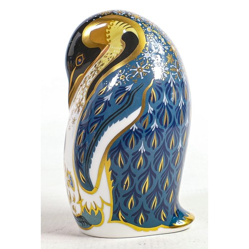 1245 - Royal Crown Derby Penguin & chick Paperweight, gold stopper.