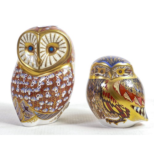 1250 - Royal Crown Derby Barn Owl & similar paperweight, gold stopper. (2)