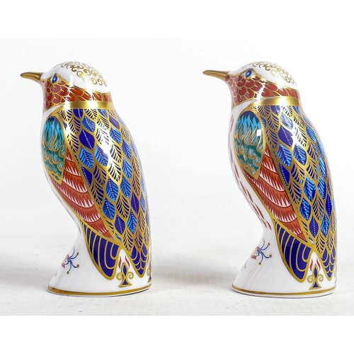 1251 - Royal Crown Derby Imari Kingfisher paperweights, gold stopper. (2)