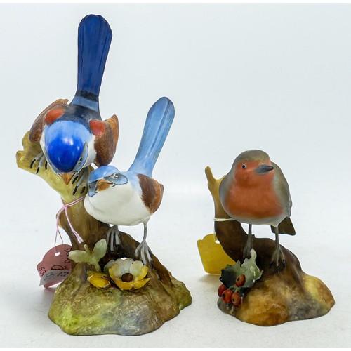 1260 - Royal Crown Derby matt bird figures including Robin & Fairy Wrens - robin is boxed (2)