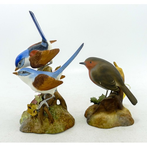 1260 - Royal Crown Derby matt bird figures including Robin & Fairy Wrens - robin is boxed (2)