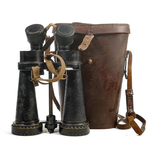 1574 - WWII era Barr & Stroud 7x naval Binoculars, sea spray covers fitted, in leather case.