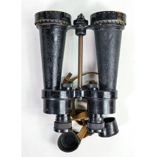 1574 - WWII era Barr & Stroud 7x naval Binoculars, sea spray covers fitted, in leather case.