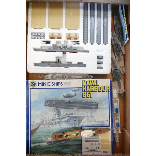 1663 - Boxed Minic Ships 1:1200 scale M906 Naval Harbour set with additional loose ships.