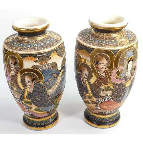 1720 - Pair of large Satsuma vases, gilded and enamel decorated all around with male & female characters, h... 