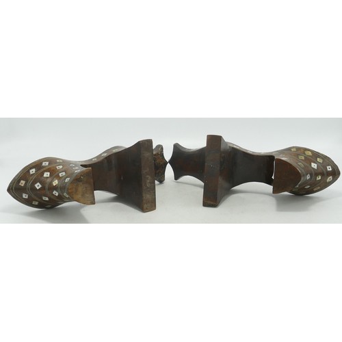 1721 - Pair of Japanese wooden shoes with inlaid Mother of Pearl decoration, length 25cm.