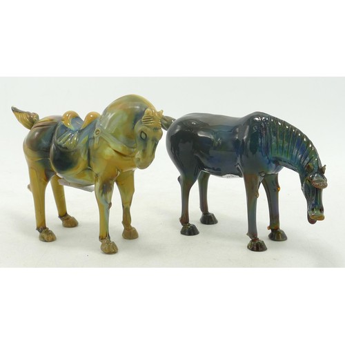 1722 - Two decorative glass Tang horses, height 10cm (2)