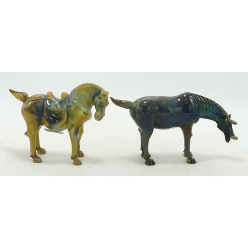 1722 - Two decorative glass Tang horses, height 10cm (2)