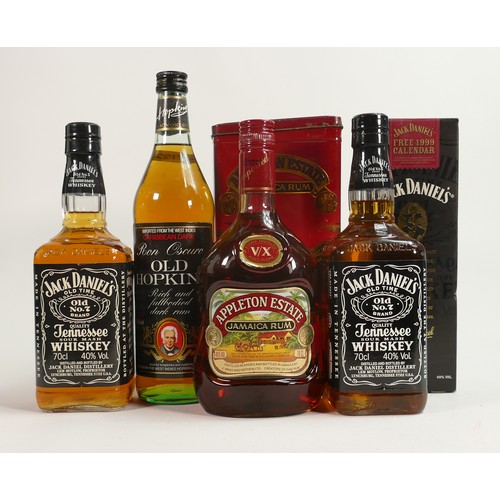 1748 - Jack Daniels Vintage Bourbon both 70cl, Old Hopking Dark Rum 70cl & Appletons Estate B/X Rum 70cl. (... 