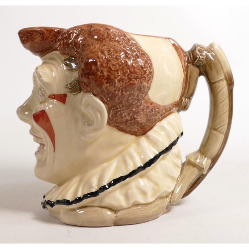 507 - Royal Doulton large character jug Clown with brown hair D5610. 4cm faint hairline crack inside the b... 