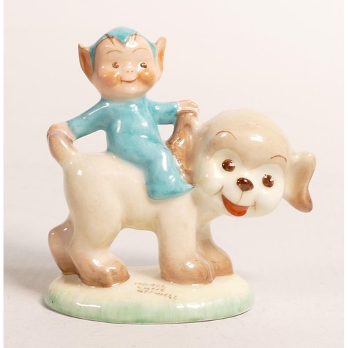 1037 - Shelley china figure of Boo Boo riding on a puppy by Mable Lucie Attwell, LA24, h.6.75cm.