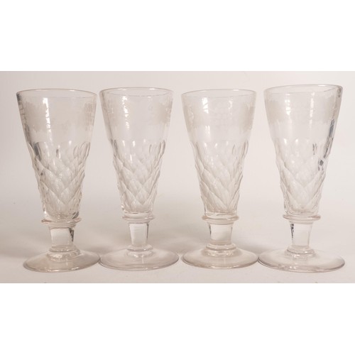 1241 - Four 19th century etched cordial glasses, height 19.5cm (4)