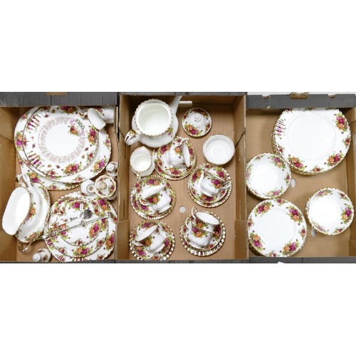 1080 - A large collection of Royal Albert Old Country Roses patterned tea & dinner ware, 51 pieces in 3 tra... 