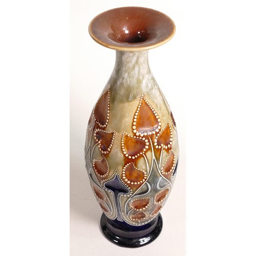 454 - Royal Doulton Lambeth Art Nouveau vase by Frank A Butler, decorated with heart shaped flower heads, ... 