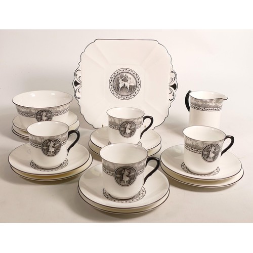 1038 - Shelley part tea set in the Cameo Dancer design 11453, in the more unusual black & white colourway, ... 