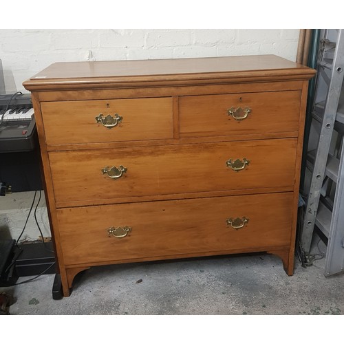 721 - Satinwood chest of 4 drawers on bracket feet, brass drawer handles, 112cm in width.