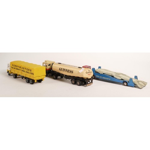 1717 - Vintage overpainted Corgi Major Articulated Ford Guinness Truck & Corgi car transporter model toy lo... 