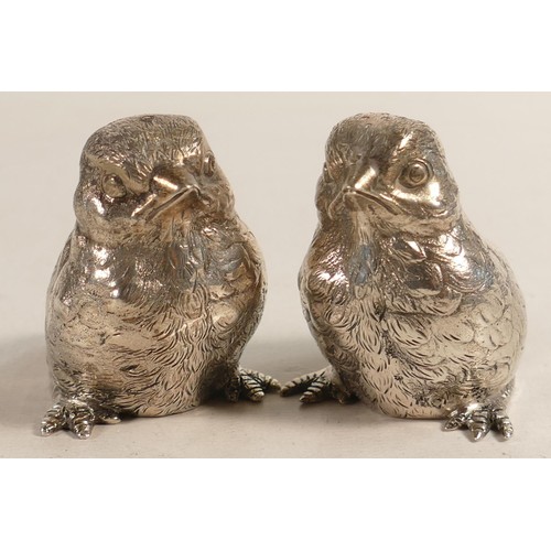 1659 - A Silver novelty cruet set as chicks, hallmarked for London 1974 by Edward Barnard & Sons Ltd., 286g... 