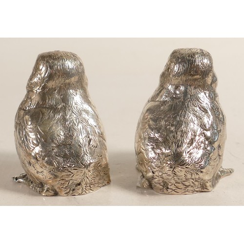 1659 - A Silver novelty cruet set as chicks, hallmarked for London 1974 by Edward Barnard & Sons Ltd., 286g... 