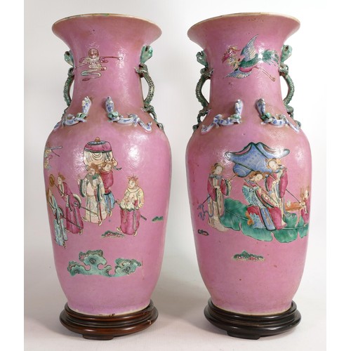 1723 - 19th century Chinese Canton Famille Rose mirrored pair of baluster vases, (a/f), height 47cm (2)