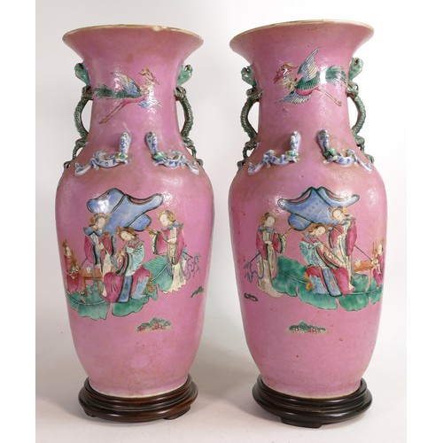 1723 - 19th century Chinese Canton Famille Rose mirrored pair of baluster vases, (a/f), height 47cm (2)