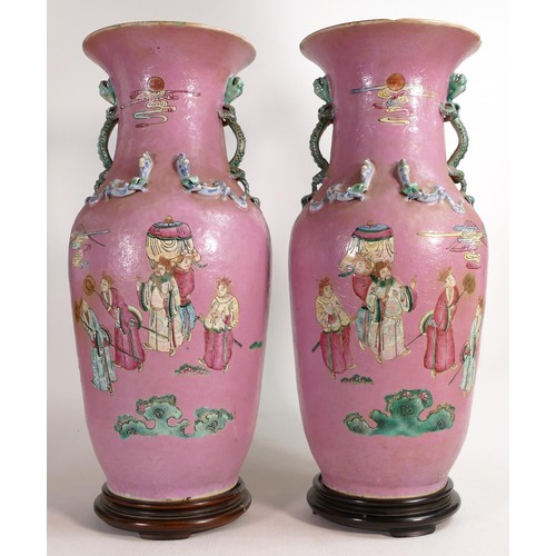 1723 - 19th century Chinese Canton Famille Rose mirrored pair of baluster vases, (a/f), height 47cm (2)