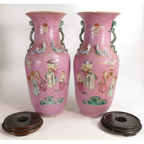 1723 - 19th century Chinese Canton Famille Rose mirrored pair of baluster vases, (a/f), height 47cm (2)