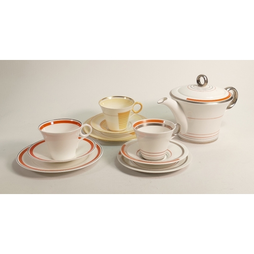 1022 - Shelley Regent shape trios x 3 and large teapot, pattern no.s 12482, 12248, 732/C.  (10)