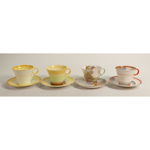 1024 - Shelley Regent shape coffee cups & saucers x 4, pattern no’s 12475, 12201, 13411, 12132. 	(8)