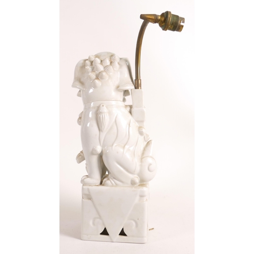 1726 - Chinese white porcelain Lion Dog table lamp (later lamp conversion), height 34cm.