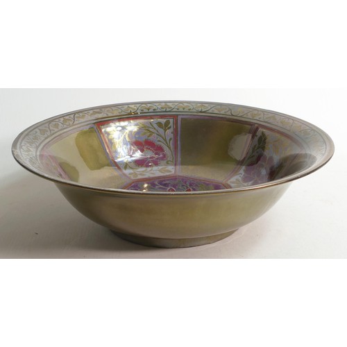 703A - Royal Lancastrian footed lustre bowl decorated with panels of flowers in pink, red and green colours... 