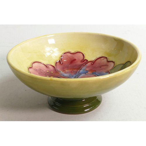 908 - Moorcroft Hibiscus small footed bowl.. Moorcroft paper label to base. Diameter 13.5cm.