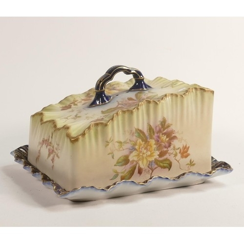 810 - Carlton Blush ware ruffle edged Stilton cheese dish with floral decoration, by Wiltshaw & Robinson, ... 