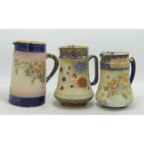 105 - Carlton blush ware Water Jugs with metal fittings with   Floral decoration, by Wiltshaw & Robinson, ... 