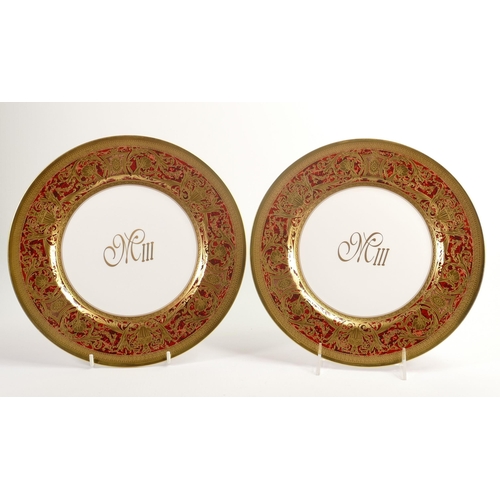 13 - De Lamerie Fine Bone China, heavily gilded special commision dinner plates , specially made high end... 