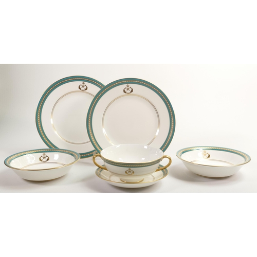 19 - De Lamerie Fine Bone China, heavily gilded special commision plates, shallow bowls & handled soup , ... 