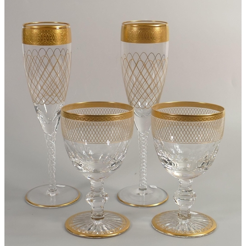 28 - De Lamerie Fine Bone China heavily gilded Glass Crystal The Twist Patterned Champagne Flutes & Wine ... 