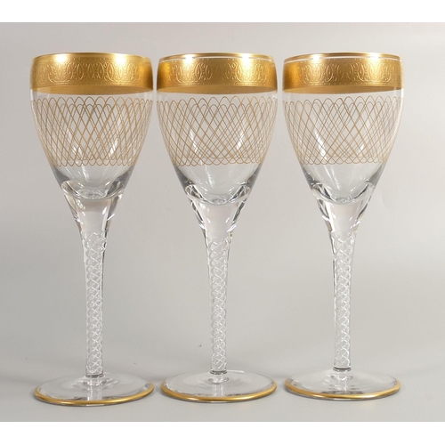 30 - De Lamerie Fine Bone China heavily gilded Glass Crystal The Twist Patterned Tall Wine Glasses , spec... 