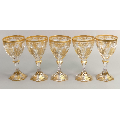 34 - De Lamerie Fine Bone China heavily gilded Glass Crystal Exotic Garden Patterned Wine Glasses , speci... 