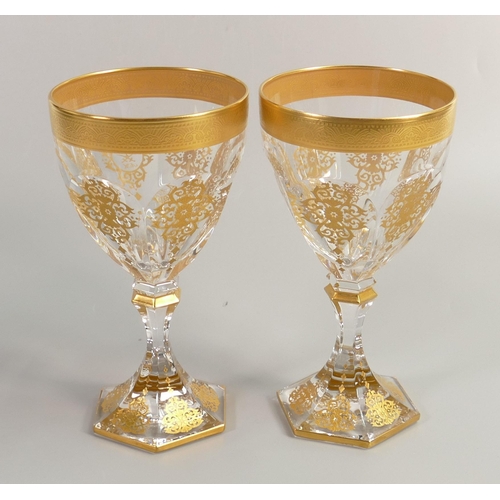 35 - De Lamerie Fine Bone China heavily gilded Glass Crystal Exotic Garden Patterned Wine Glasses , speci... 