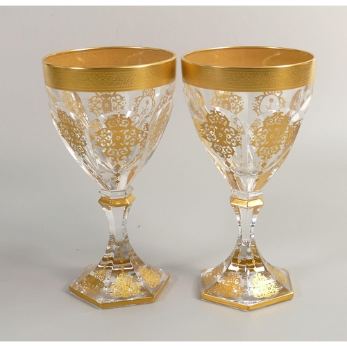 37 - De Lamerie Fine Bone China heavily gilded Glass Crystal Exotic Garden Patterned Wine Glasses , speci... 