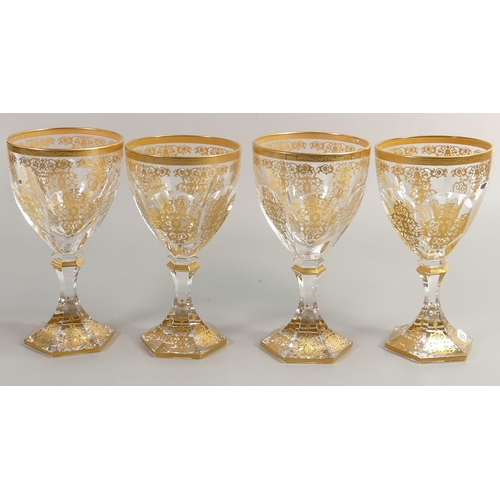 38 - De Lamerie Fine Bone China heavily gilded Glass Crystal Exotic Garden Patterned Wine Glasses , speci... 