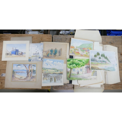 607 - A portfolio of Amateur Artists Watercolours by Chaplin J M Morton including Two Prisoner of War Them... 