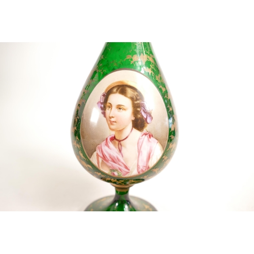 87 - Bohemian Glass Vase with Gilt & Portrait Panel Decoration, height 31cm