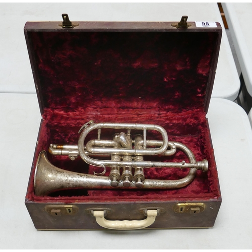 95 - Cased Vintage Chrome Trumpet, Tompkins & Sons Class A, length 33cm