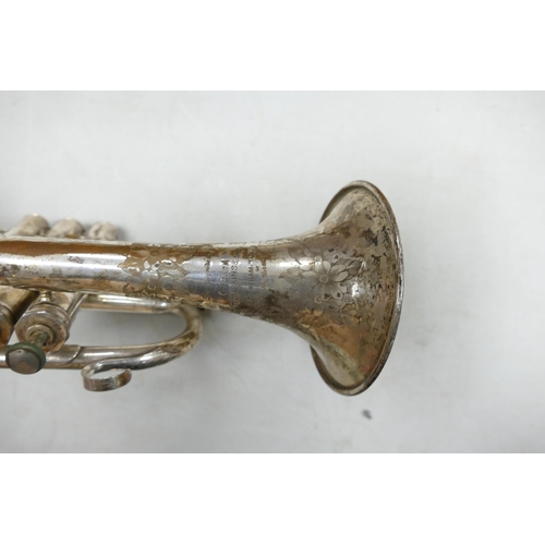 95 - Cased Vintage Chrome Trumpet, Tompkins & Sons Class A, length 33cm